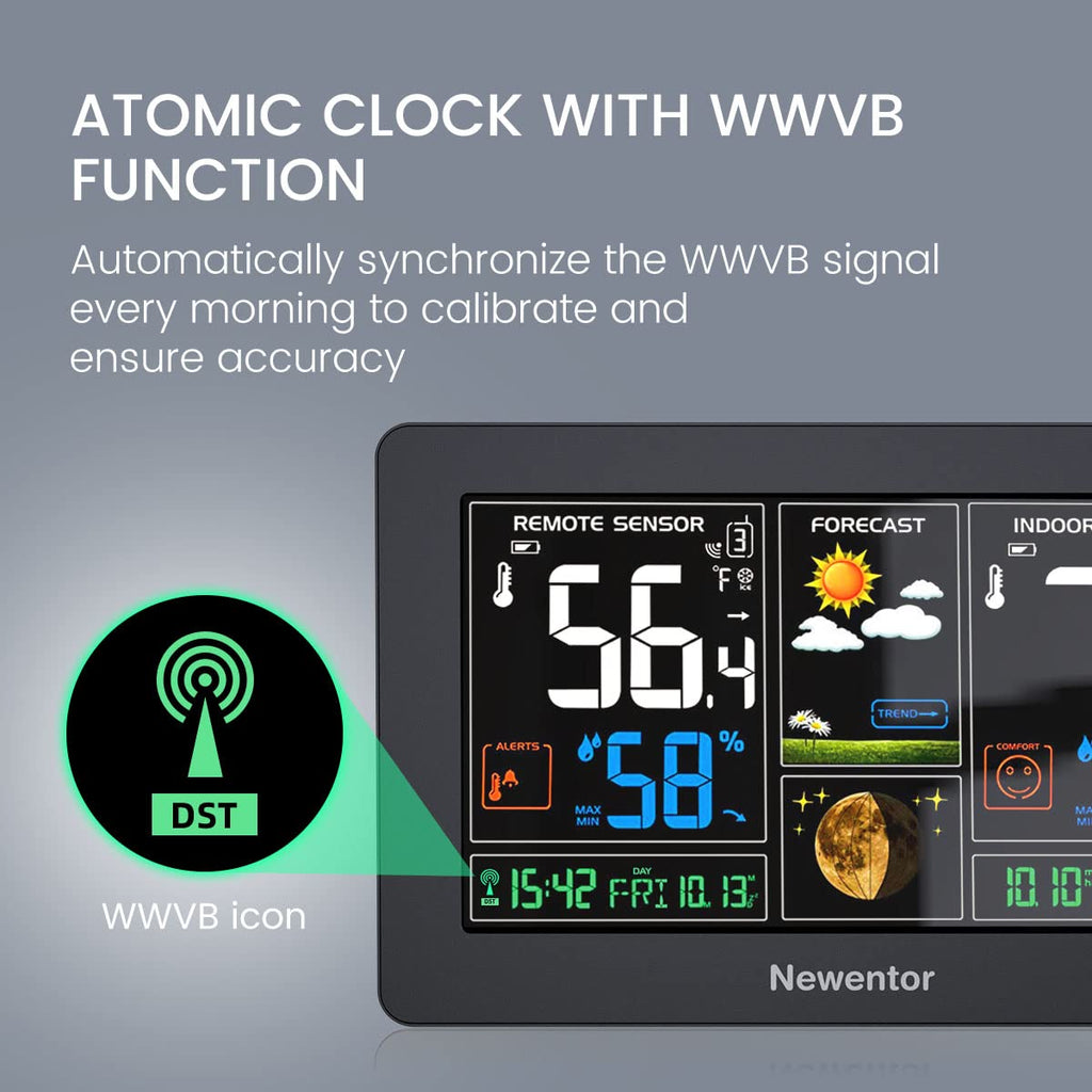 Weather Station Wireless Indoor Outdoor Thermometer, Black,1Sensor | Color Display Digital Weather Thermometer with