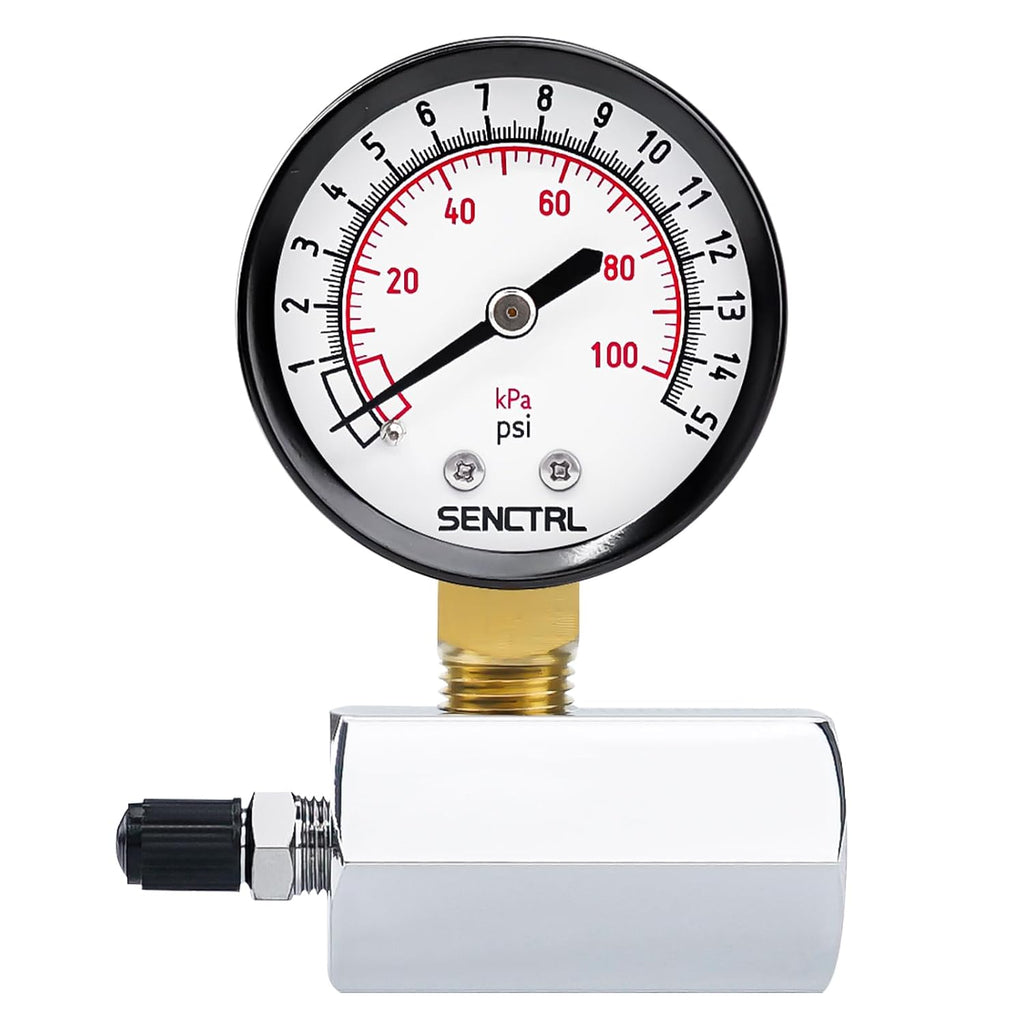 SENCTRL 0-15 Psi Gas Pressure Test Gauge, 3/4" FNPT Connection