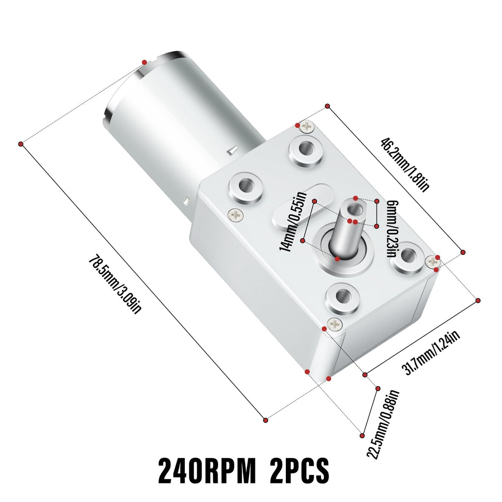 QCDENG 2PCS DC 24V 240RPM High Torque Turbo Worm Geared Motor, 26W Electric Motor High Torque Rotation Motor, Small Electric Motor Low RPM