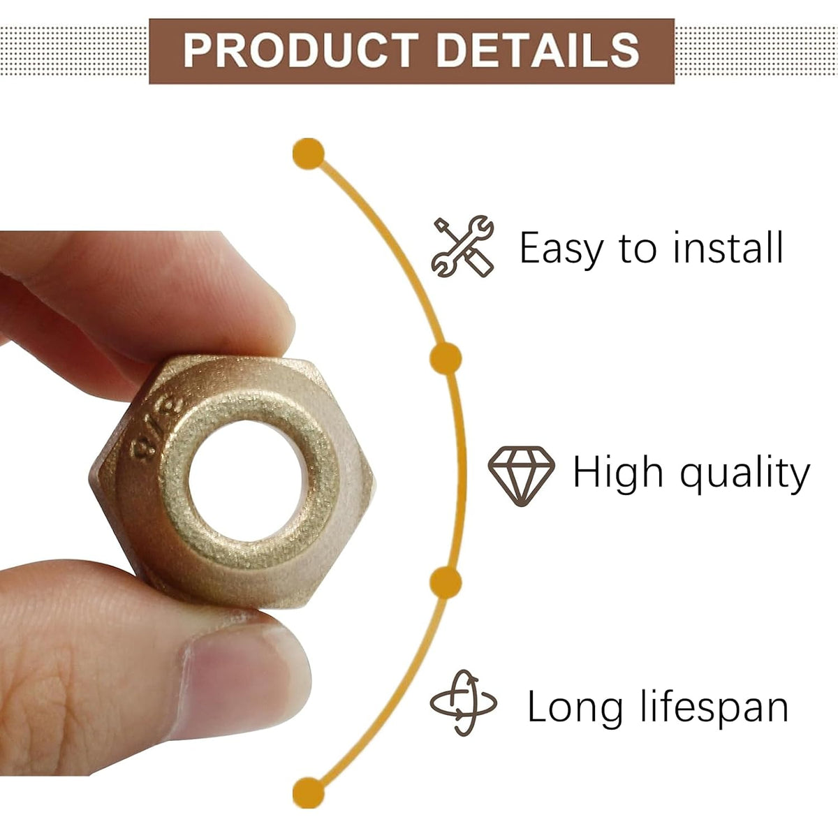 3/8" Brass Flare Nut, 4 PCS, SAE 45 Degree Flare Tube Fitting