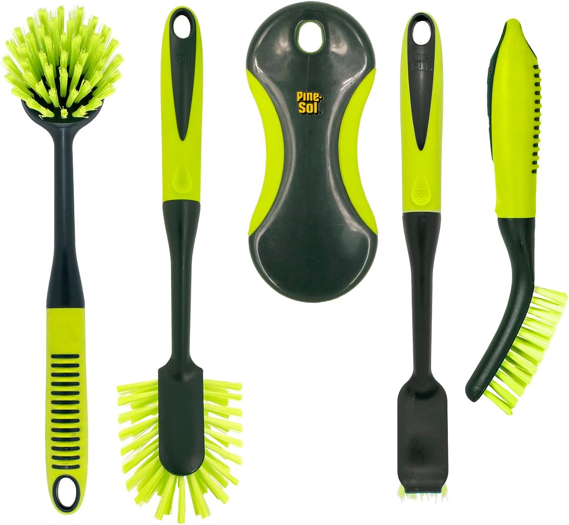 Scrub Brush Set - Long Handle Cleaning Brushes with Heavy Duty Bristles and Comfort Grip - Scrubbers for Kitchen