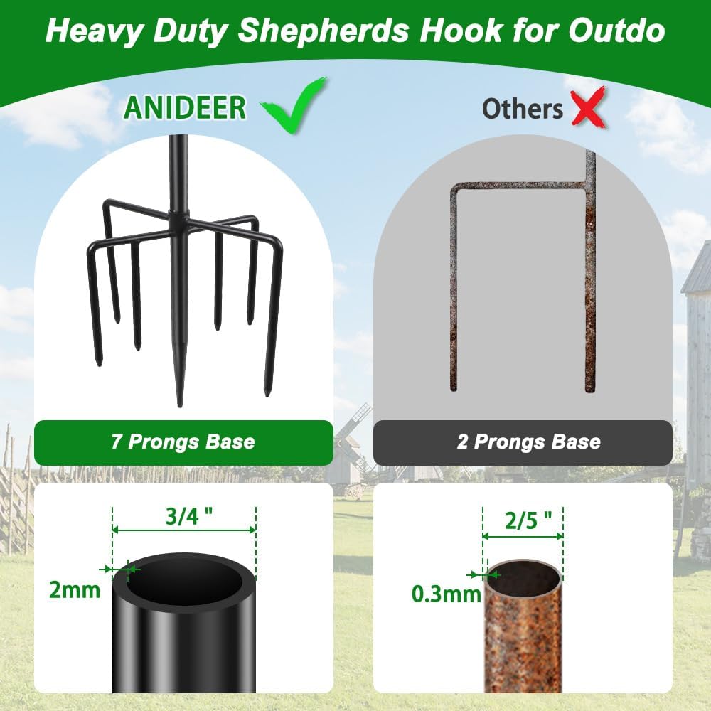 96" Shepherds Hooks for Outdoor, Heavy Duty Garden Bird Feeder Pole Hanging Bird Feeder, Solar Light Lanterns