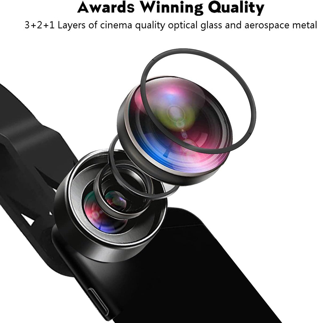 3in1 Phone Camera Lens Kit Fisheye+Wide Angle+Macro Lens for iPhone | 198° Fish Eye Lens + 120° Super Wide-Angle Lens