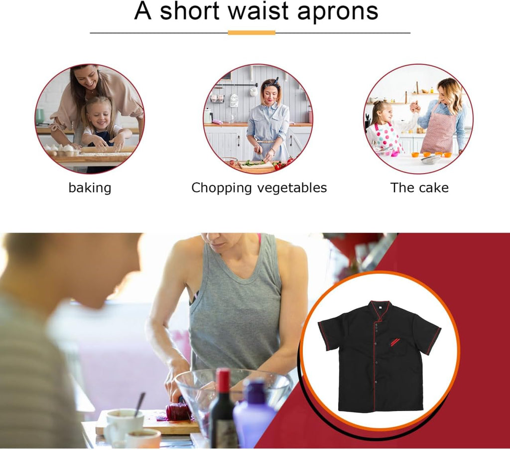 Unisex Short Sleeve Chef Coat Jacket, Short Sleeve Chef Coat Shirt for Women Men M (Black)