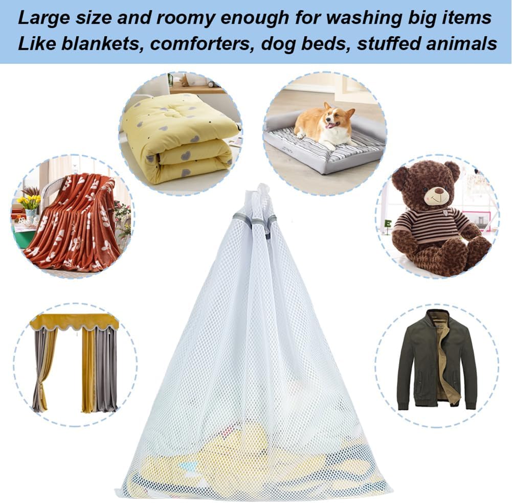 Extra Large Mesh Laundry Bag, 2 Pack XXL Oversize Honeycomb Mesh Wash Bags for Washing Machine, Coats, Stuffed Toys