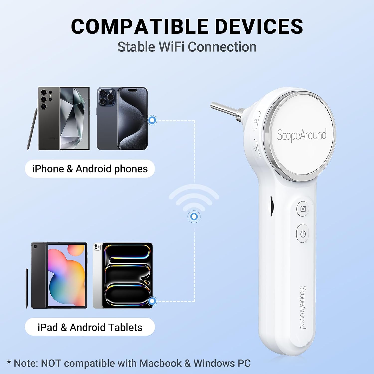 Wireless Digital Otoscope with Built-in Screen and Lights for Home Use