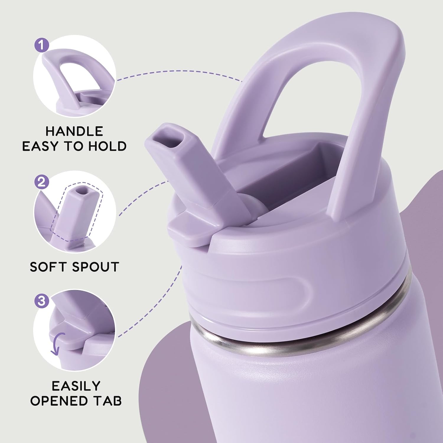 12oz Kids Water Bottle for School, Toddler Bottles with Straws, Stainless Steel Vacuum Insulated Water Bottle for