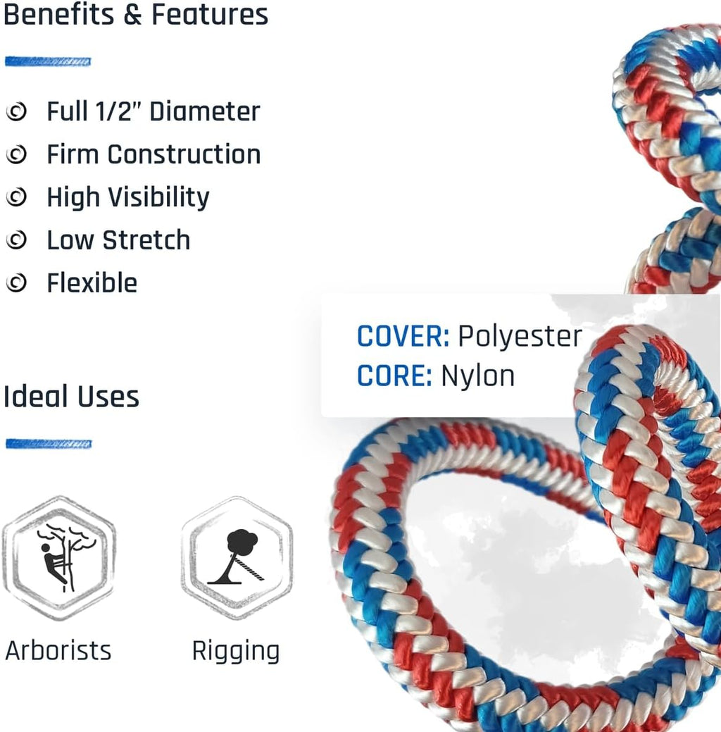 Pelican Arborist-16 Strand 12.7 mm (1/2 inch) Arborist - 7000 lbs Breaking Strength - Static Climbing Rope Used for