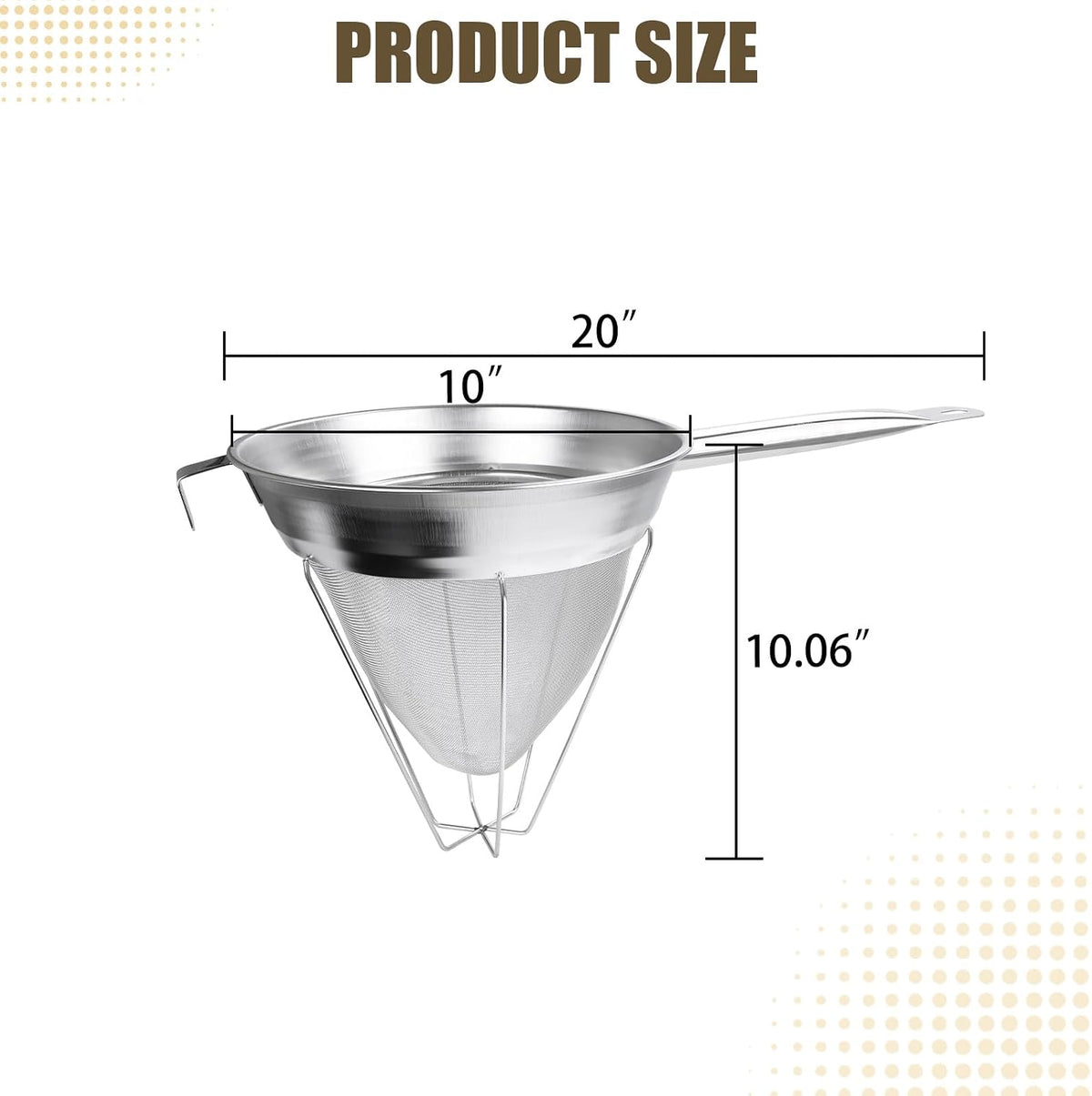 10" Chinois Strainer,18/8 Stainless Steel Conical Fine Mesh Bouillon Sieve