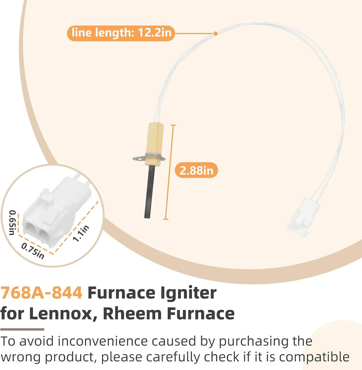 768A-844 Furnace Ignitor, 41K56 Hot Surface Ignitor Fits for Gas Furnace