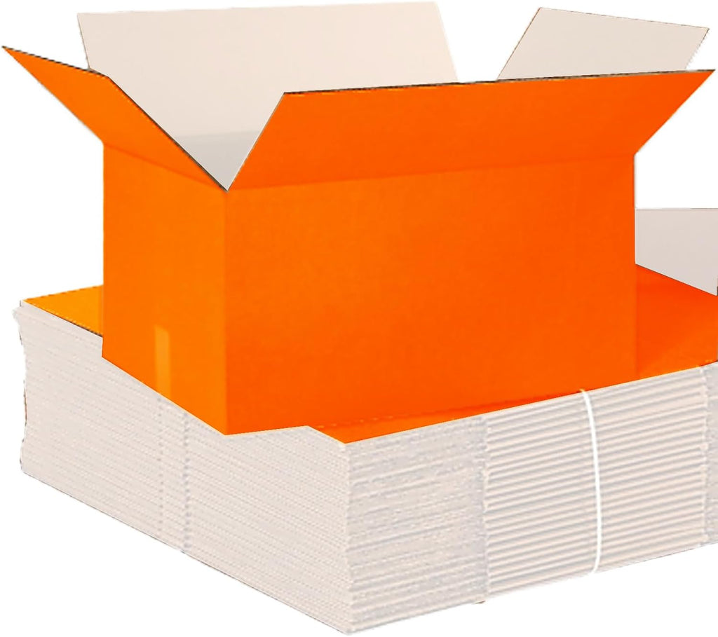 Orange (White Inside) Corrugated Shipping Boxes 10x6x2" Inch,25 Pc