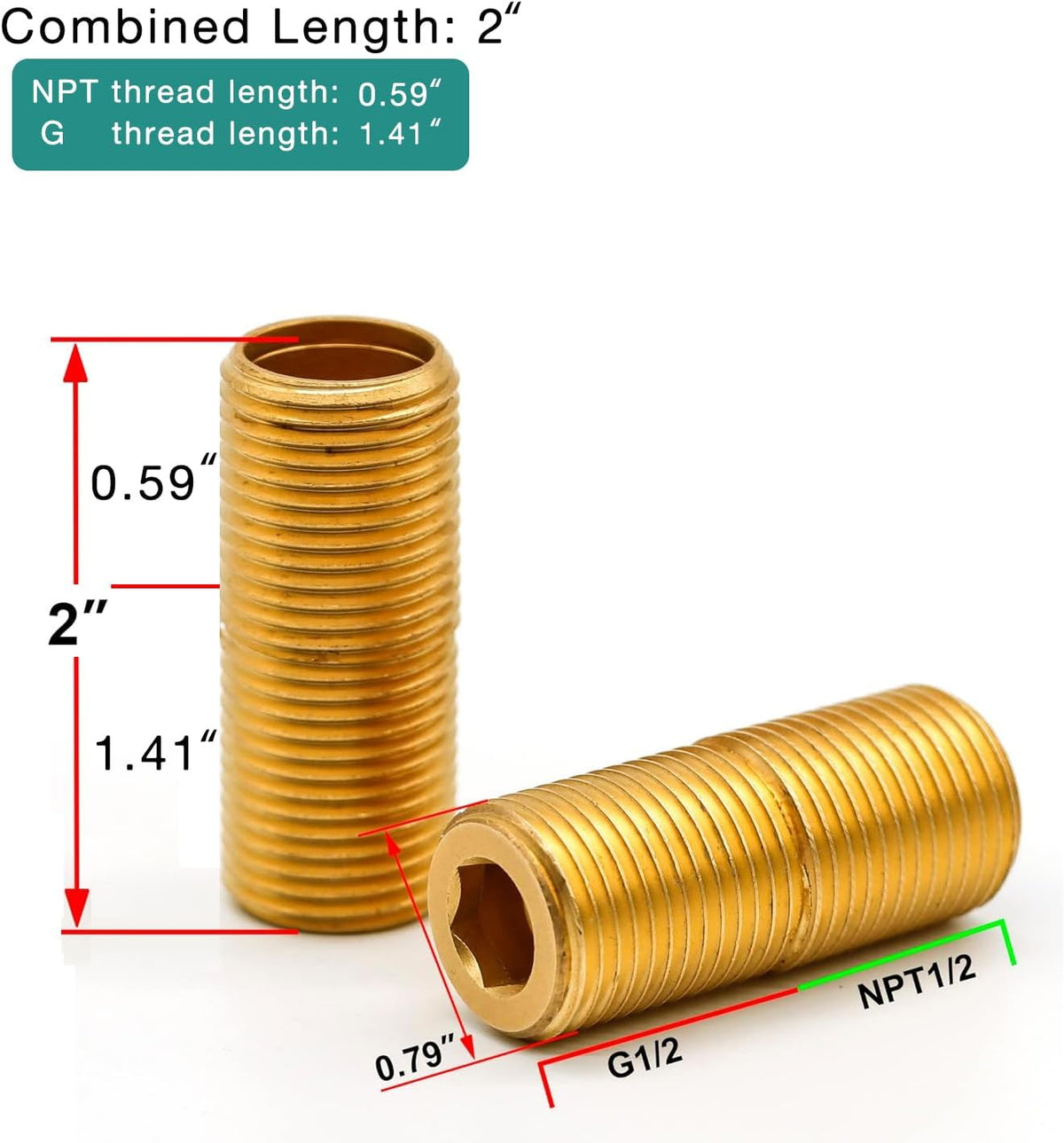 1/2" MNPT x 1/2" Male G Brass Pipe Extension Adapter