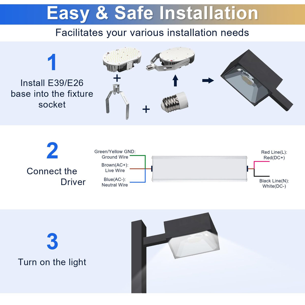 120W LED Shoebox Retrofit Kits, 16200LM 5000K Daylight, E39 Mogul Base