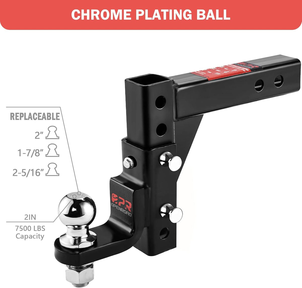 Adjustable Hitch Ball Mount with 2" Ball for 2-Inch Receiver