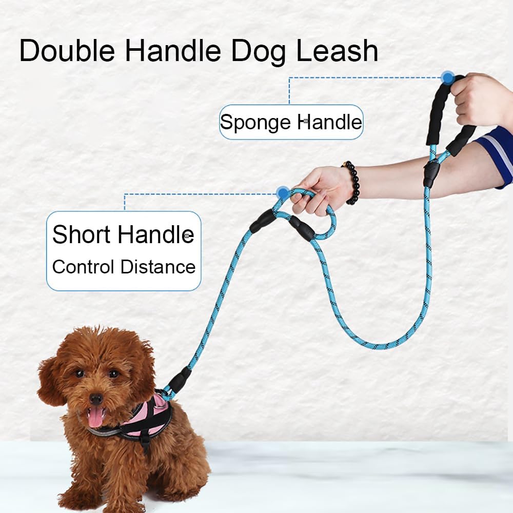 Double Handle Dog Leash 6FT Reflective Rope Lead with Two Handles, Pink