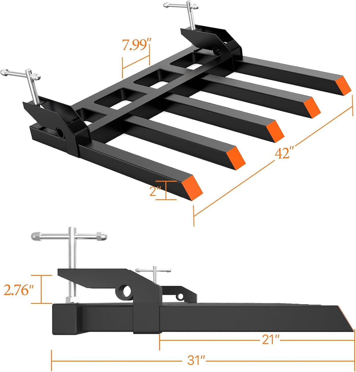 48 in Bucket Clamp on Pallet Forks 2500 LBS Heavy Duty | with 5 Tines for Tractor Accessories,Loader Bucket, Skid Steer