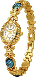 Women’s Bracelet Watch Gold Tone Small Oval Bangle Quartz Watches | Jewelry Band, Abalone Shell Accent Slim Dress