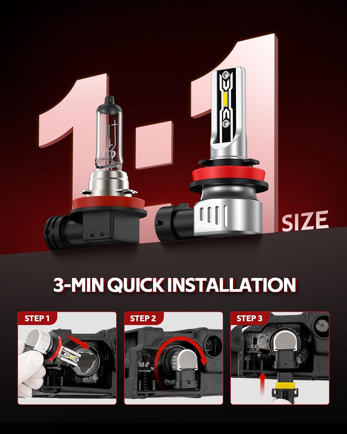 H11/H16/H8 LED Fog Light Bulb, 12000 Lumen Upgrade,600% Brightness H11 LED Fog Lights, 1:1 Replacement For