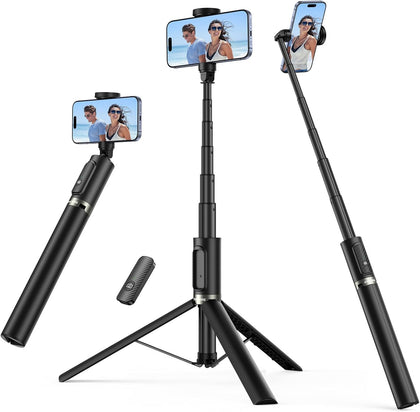 55" Selfie Stick Phone Tripod for iPhone, All-in-one Extendable Aluminum Selfie Stick with Remote, Travel Tripod for