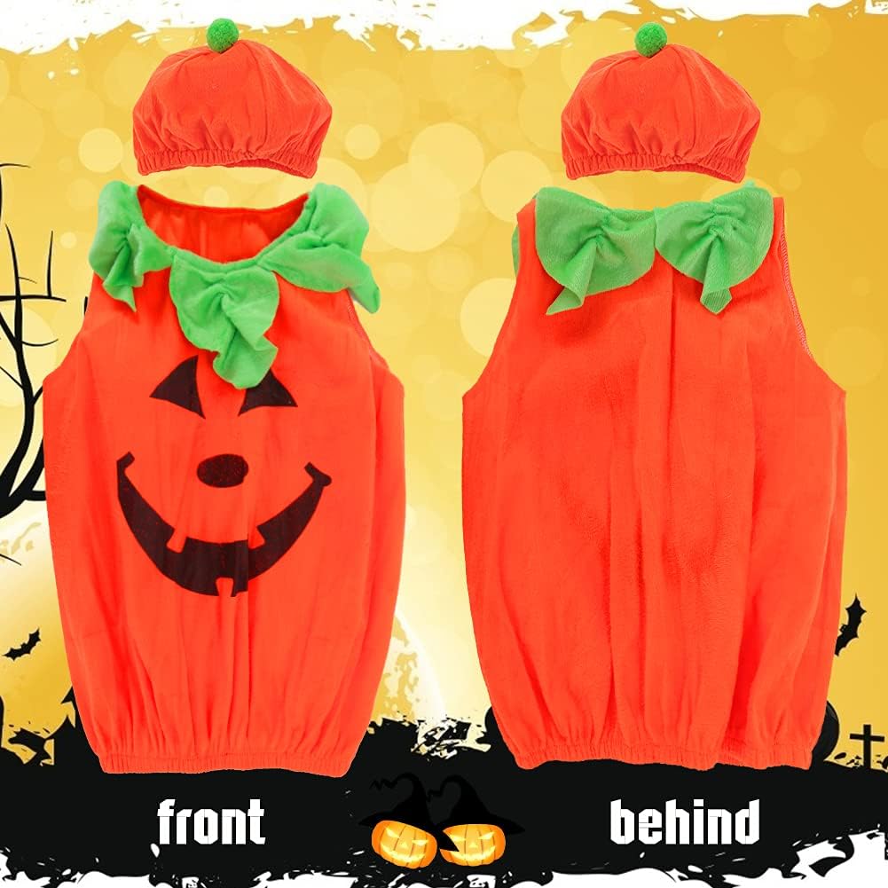 Halloween Pumpkin Costume Set, Infant Toddler Halloween Cosplay Cutie Plush Costume Party Favor with Baby Hat, Orange