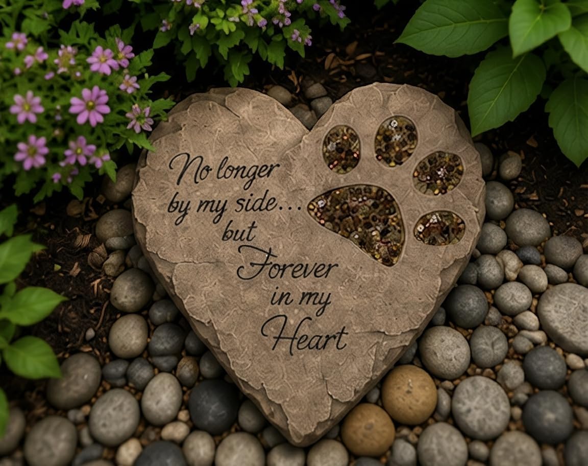 Pet Memorial Garden Stepping Stone Heart Paw Print, 9.5 Inch