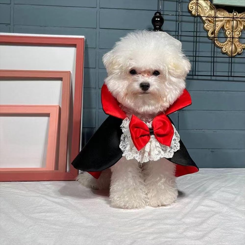 Halloween Vampire Costume for Dogs Cats, Spooky Pet Costume Cosplay Cloak Red Black Spooky Trick or Treat Cat Cape