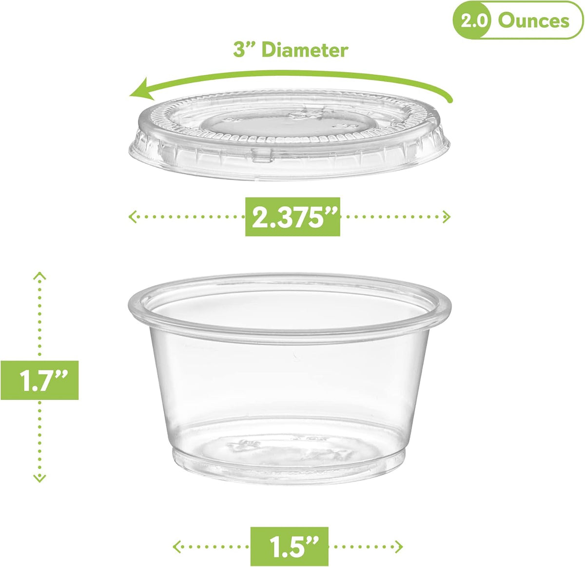 2 oz - Clear Diposable Plastic Portion Cups With Lids, Small Mini 100 Sets