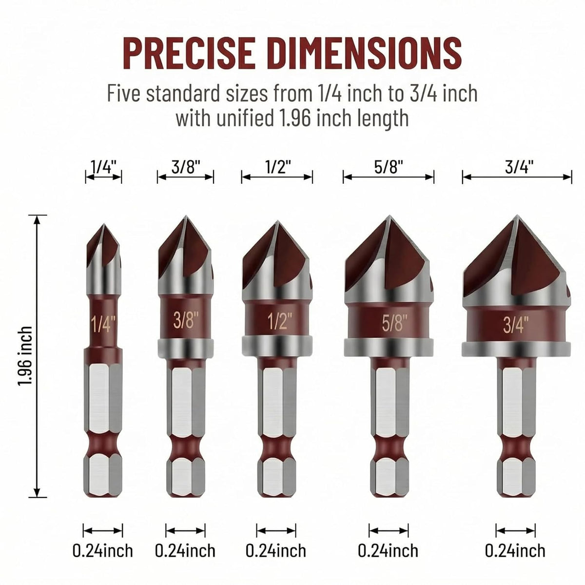 5PCS Countersink Drill Bit Set, Counter Sink Drill Bits