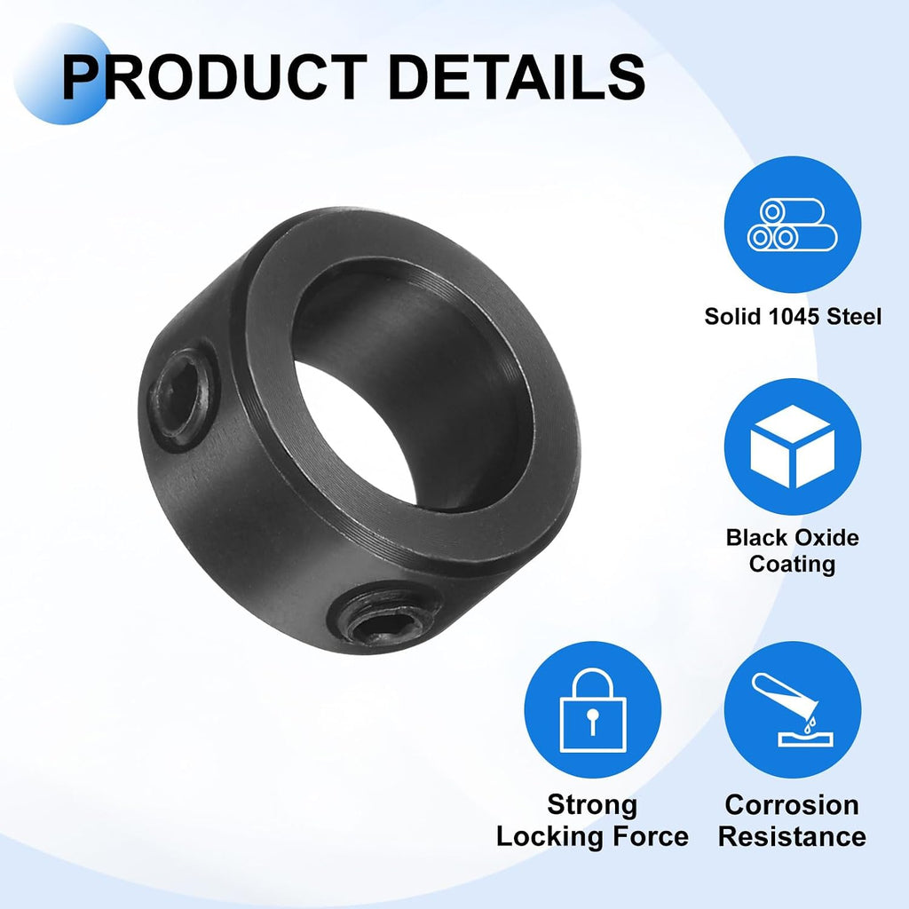 uxcell 4pcs Set-Screw Collars 10mm Bore, 1045 Steel Shaft Collars, 16mm OD, 8mm Width Axle Collar Clamp for Linear Rod Shaft Guide