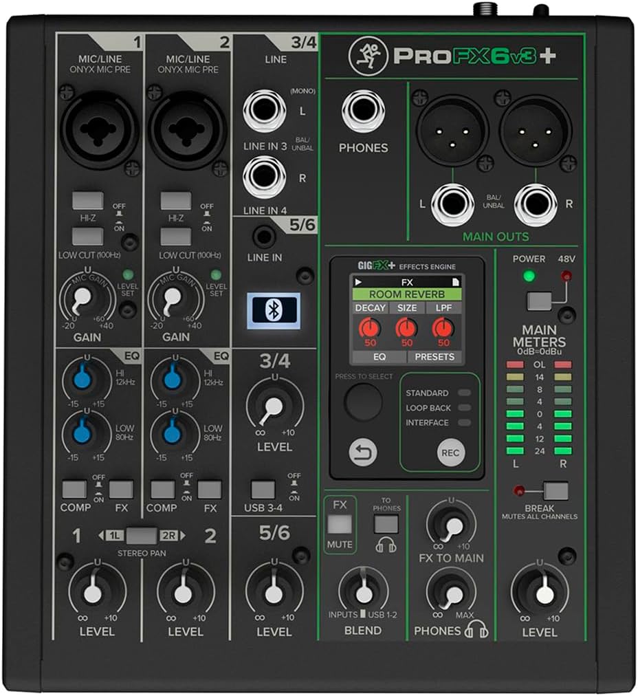 ProFX6v3+ 6-Channel Professional Analog Mixer with USB, Onyx Mic Preamps, GigFX Effects Engine, and Bluetooth | Onyx