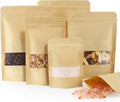 100 Pcs Resealable Paper Bags, Clear Window, Brown, 3.5" x 5.5"