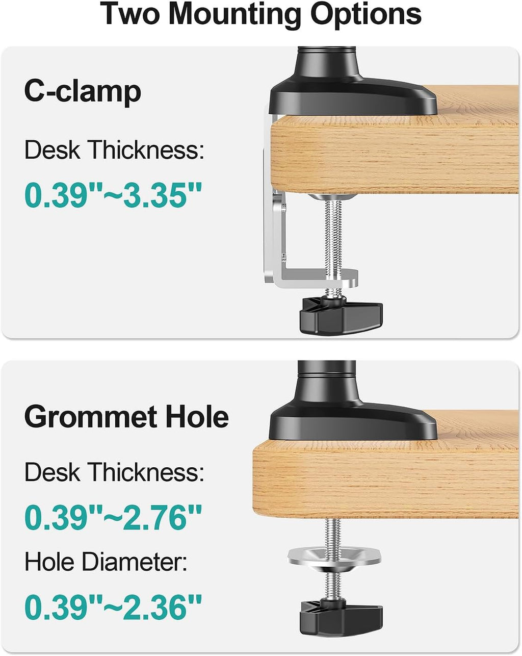 Dual Monitor Desk Mount, Pneumatic Monitor Arms for 2 Monitors Max 39 Inches, Adjustable Dual Computer Monitor Stand