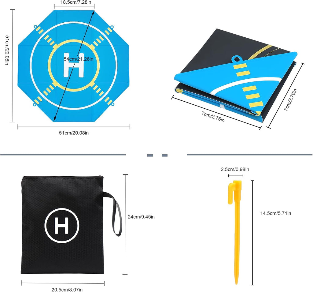 Drone Landing Pad Portable Foldable with Night Vision,20in Double-Sided Waterproof Helipad for DJI Mavic 3/Mini