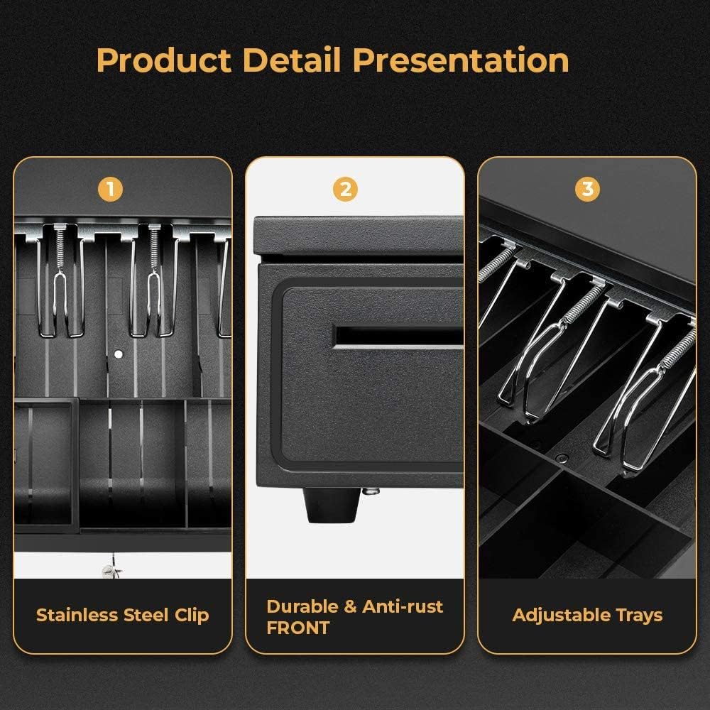 Black Cash Register Drawer 16" Black 5 Bill 5 Coin RJ11 RJ12 | Wide drawer with removable coin tray and 2 key-lock