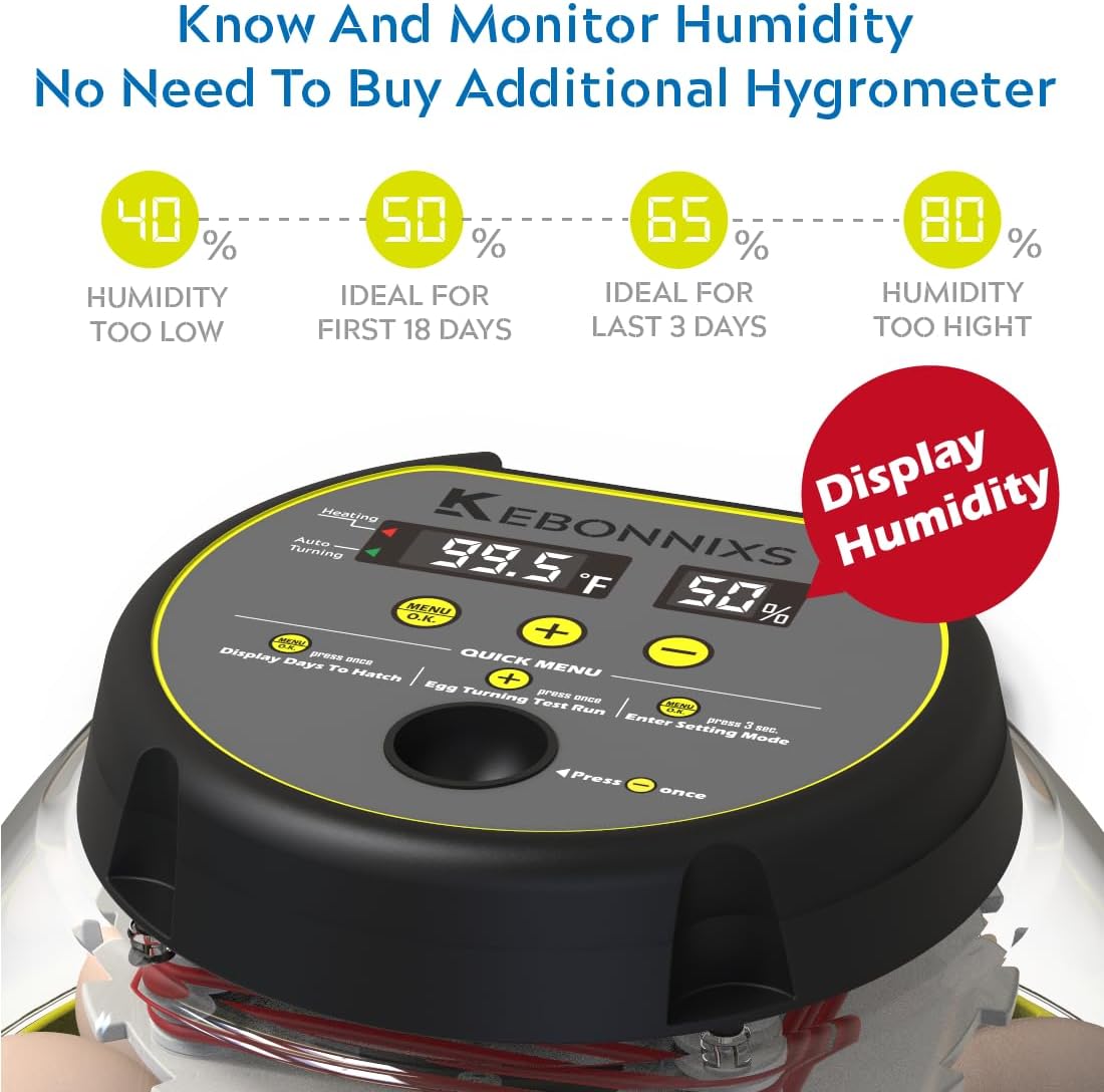 12 Egg Incubator with Humidity Display, Egg Candler, Automatic Egg Turner
