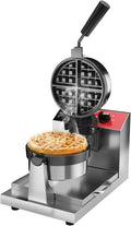 Commercial Waffle Maker,Professional Round Belgian Waffle Maker Rotating 180° Non-Stick Plate Machine with Temp and