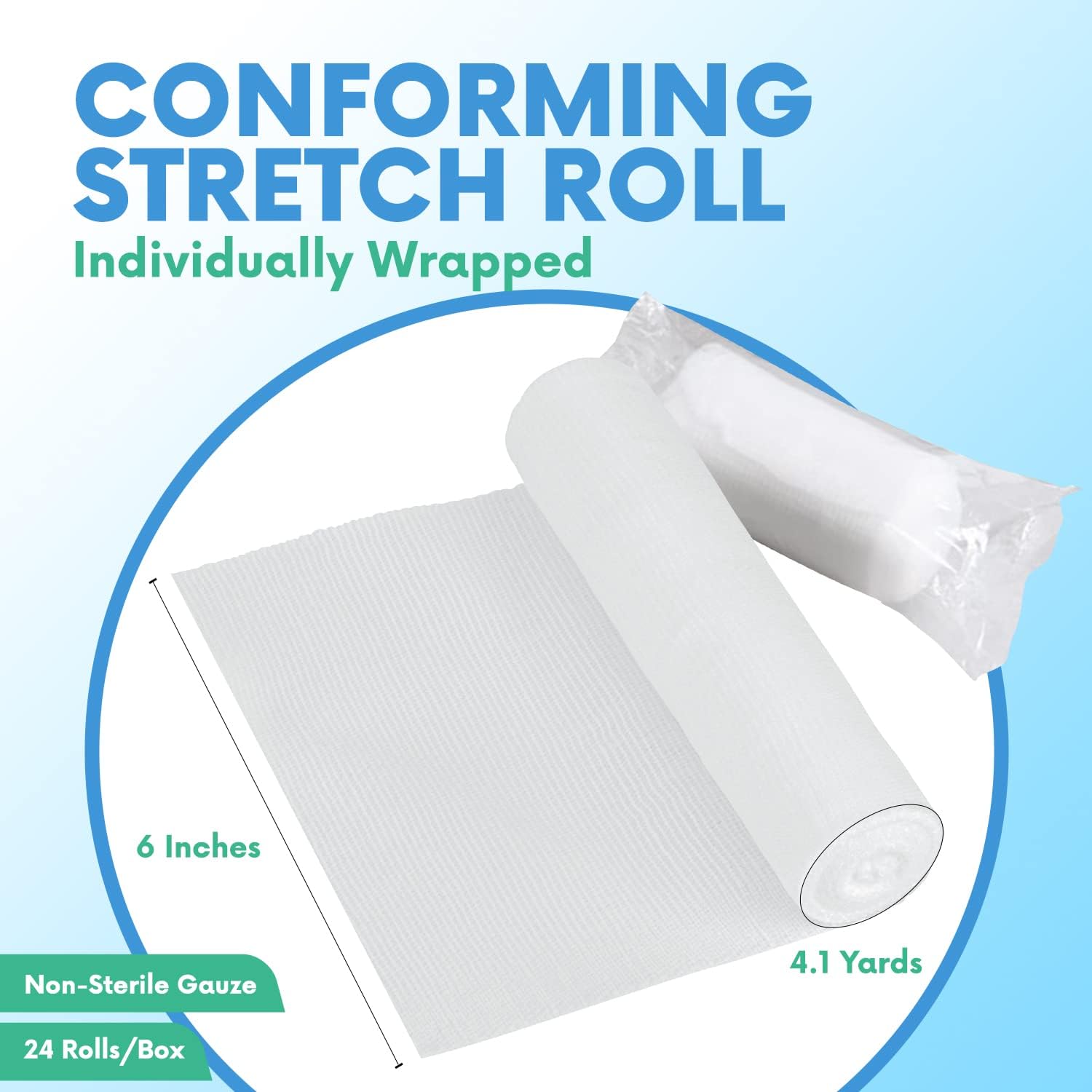Premium Gauze Rolls - 6' x 4.1 Yards - 12 Rolls, Individually Wrapped Conforming Stretch Gauze Bandage - Super Soft