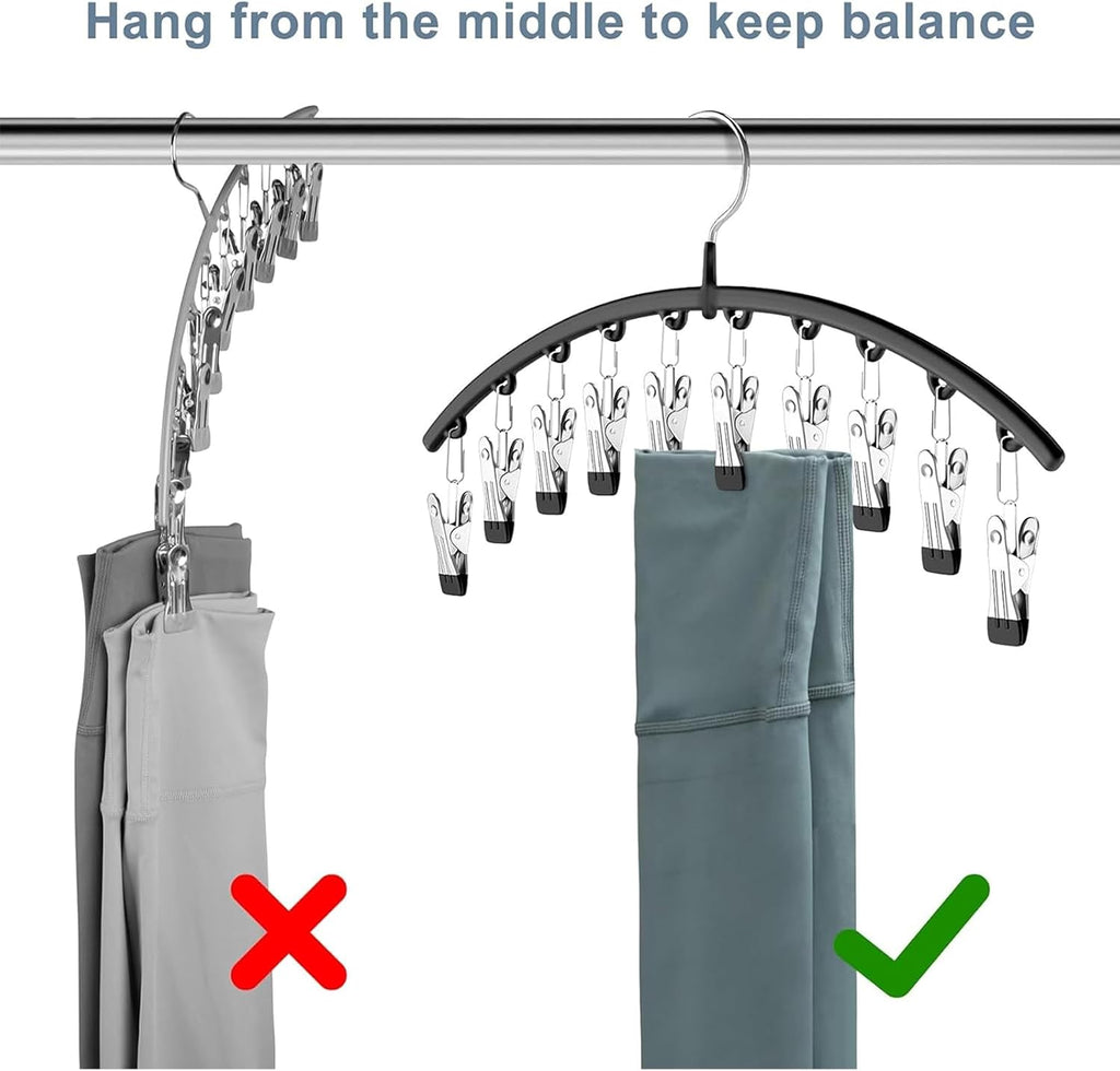 Legging Organizer for Closet, 2 Pack Metal Yoga Pants Hangers w/10 Clips Holds 20 Leggings, Space Saving Hanging