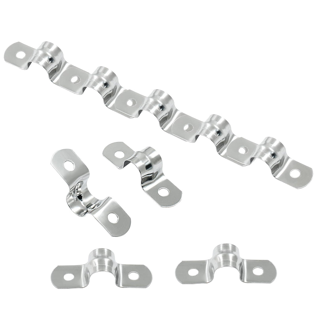 Hordion 50Pcs 3/8" Two Hole Strap U Bracket, M10 Rigid Pipe Strap
