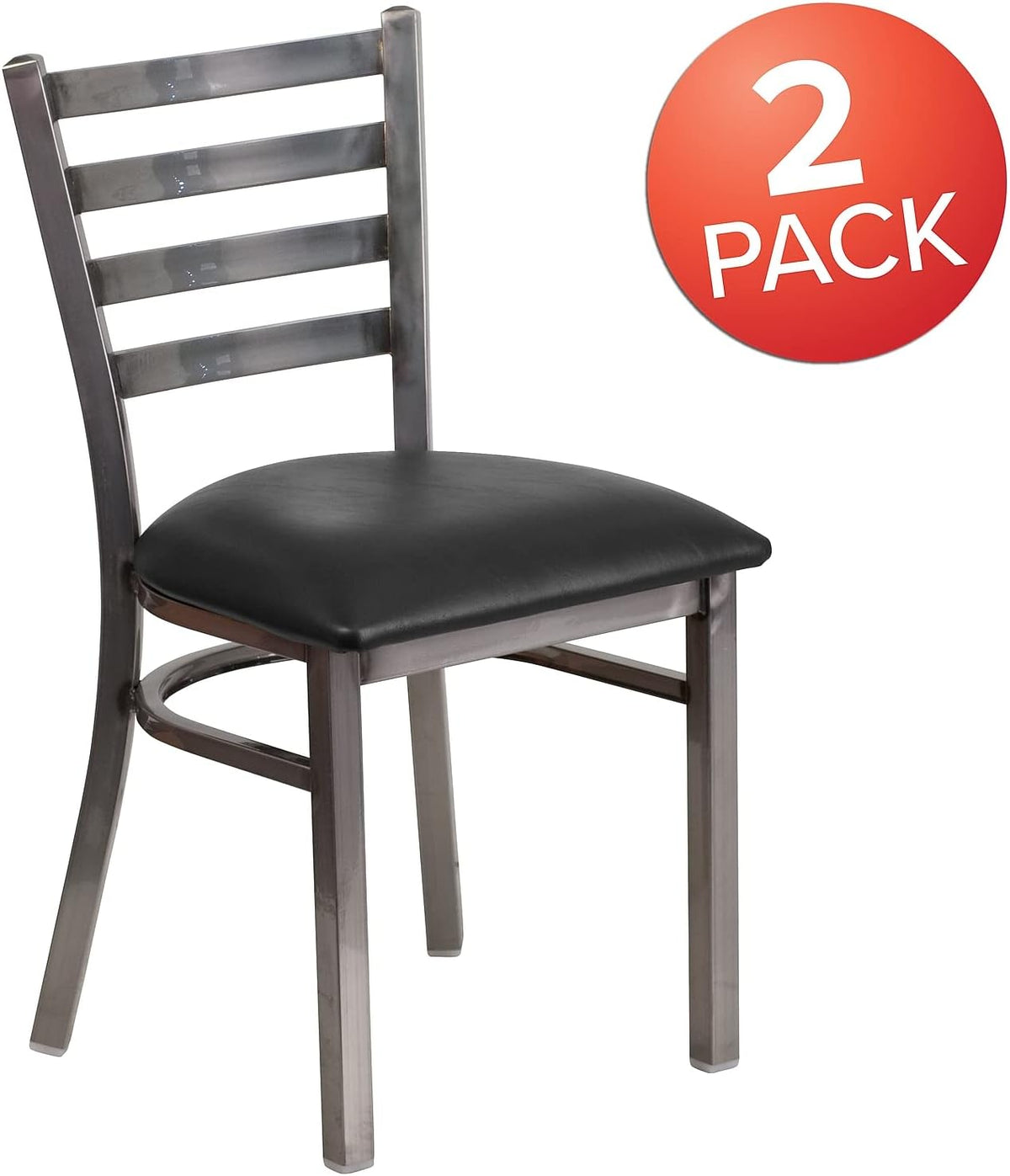 2 Pack HERCULES Series Clear Coated Ladder Back Metal Restaurant Chair - Black Vinyl Seat