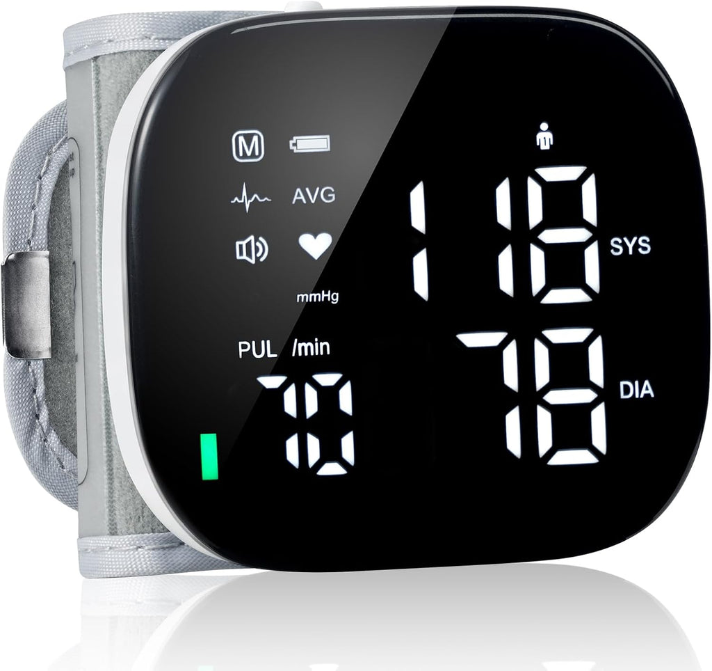 Wrist Blood Pressure Monitor Rechargeable Digital Voice Broadcast LED Backlit BP Machine 199 Memory Storage for 2