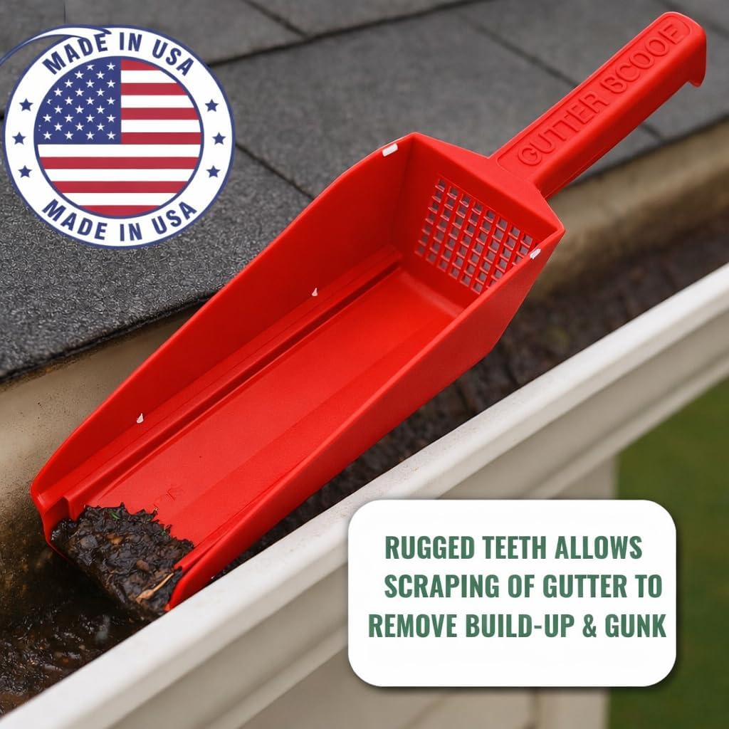Gutter Scoop Gutter Cleaning Tool for Standard gutters, Under Gutter Guards, Teeth to Scrape Debris (Red)