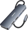 USB C Hub 5-in-1 with 4K HDMI(Certified), 100W Power Delivery, 3 USB-A, Silicone Cable, Aluminum Case Compatible with