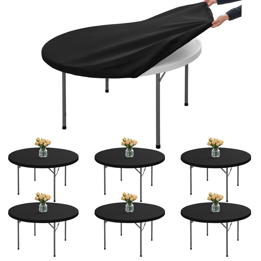 Fitted Round Table Cover with Elastic, Non-Slip, 5ft, 6-Pack
