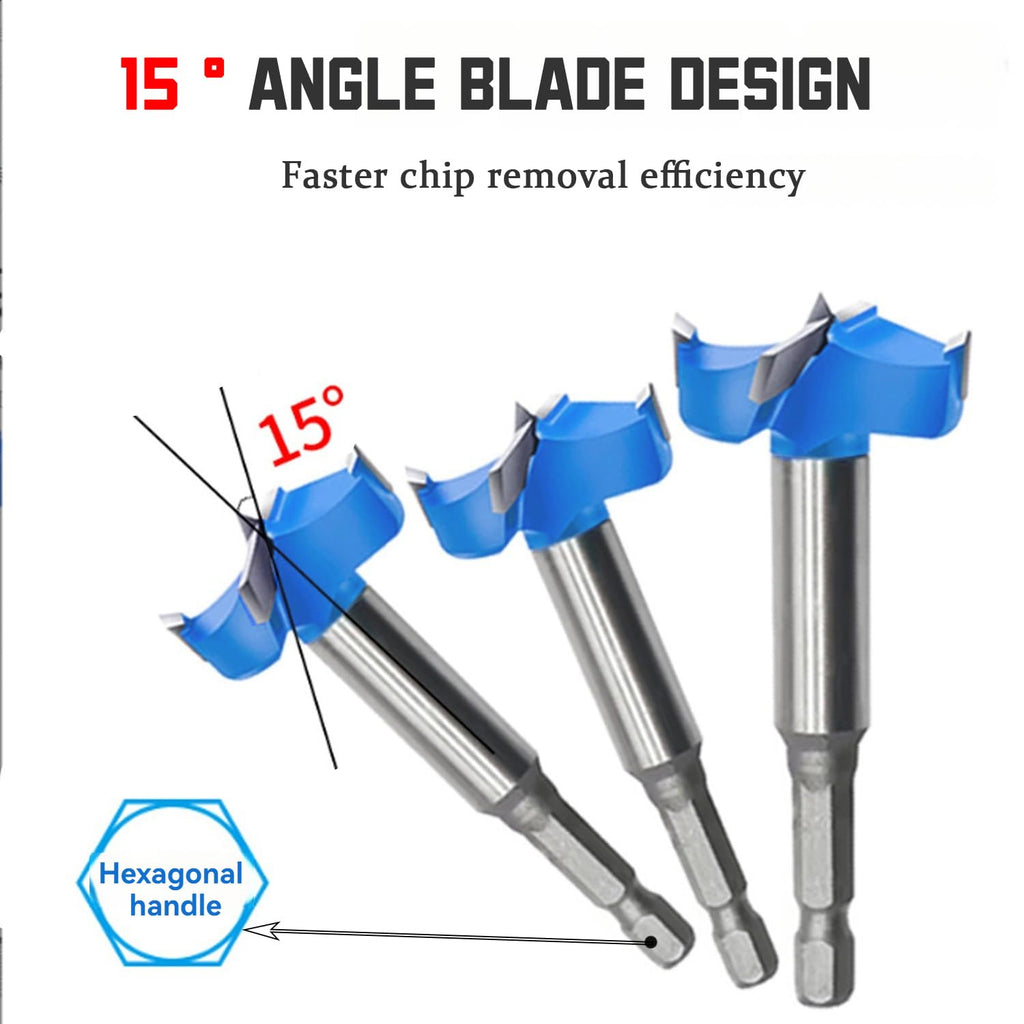 Carbide Tipped Forstner Bit Set 19/32" to 25/32", 1/4" Hex Shank Wood Drill Bits for Cabinet, Door, Plywood 5 PCS