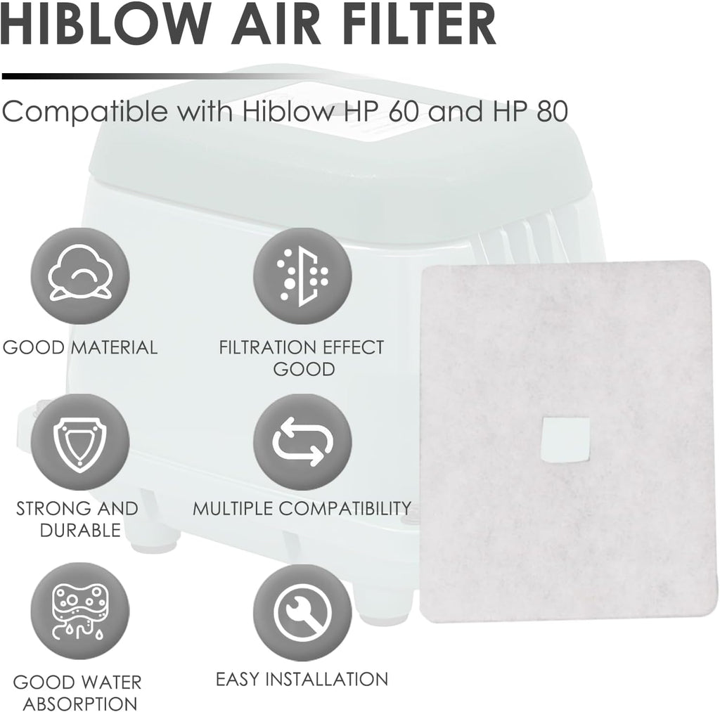 4 Pack 3.7 x 4.33 Inch Air Filter Cotton Pads Compatible with Hiblow HP-60 HP-80 Air Pumps, White Filters with Square Center Opening