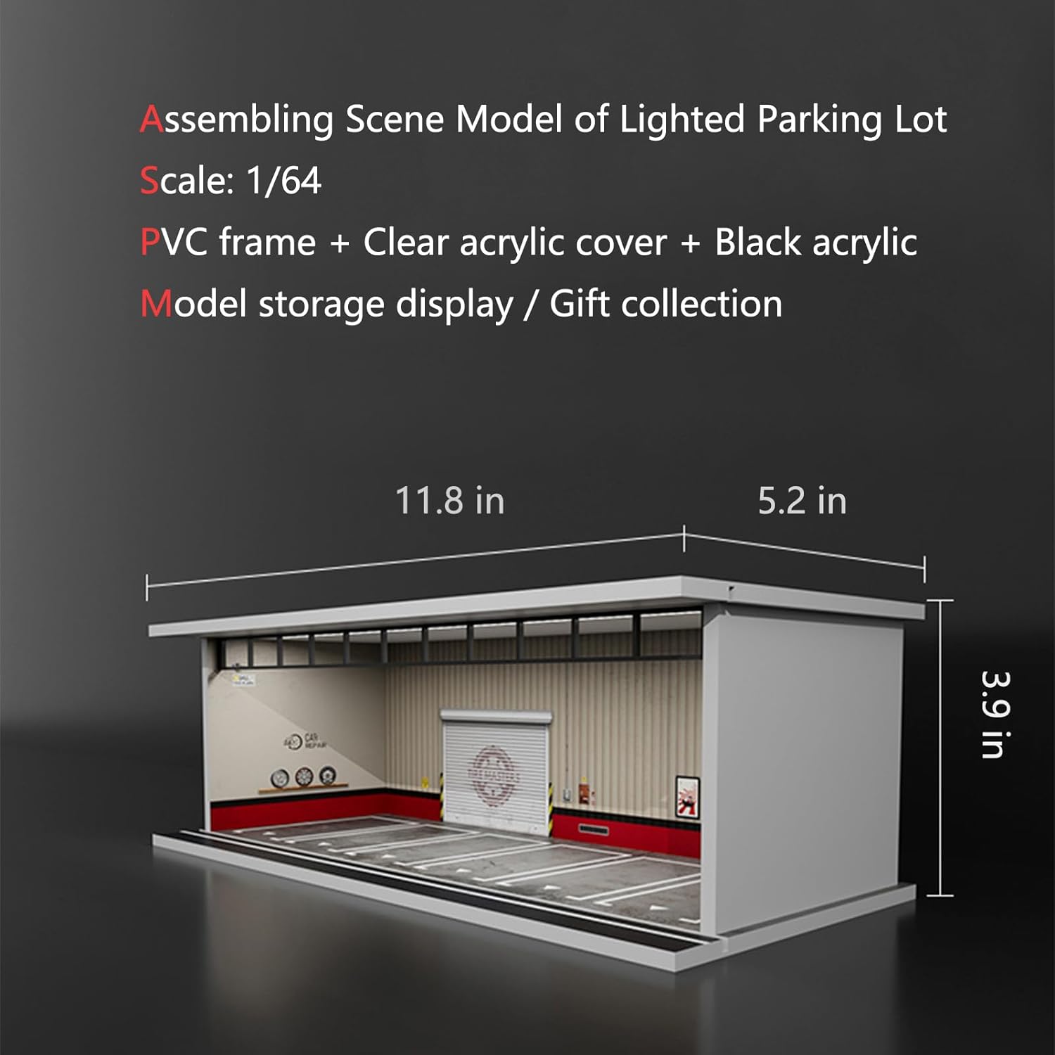 1/64 Diorama Display Case with LED Lights for 1/64 Scale Model Car | Compatible with Hot Wheels Matchbox Mini GT