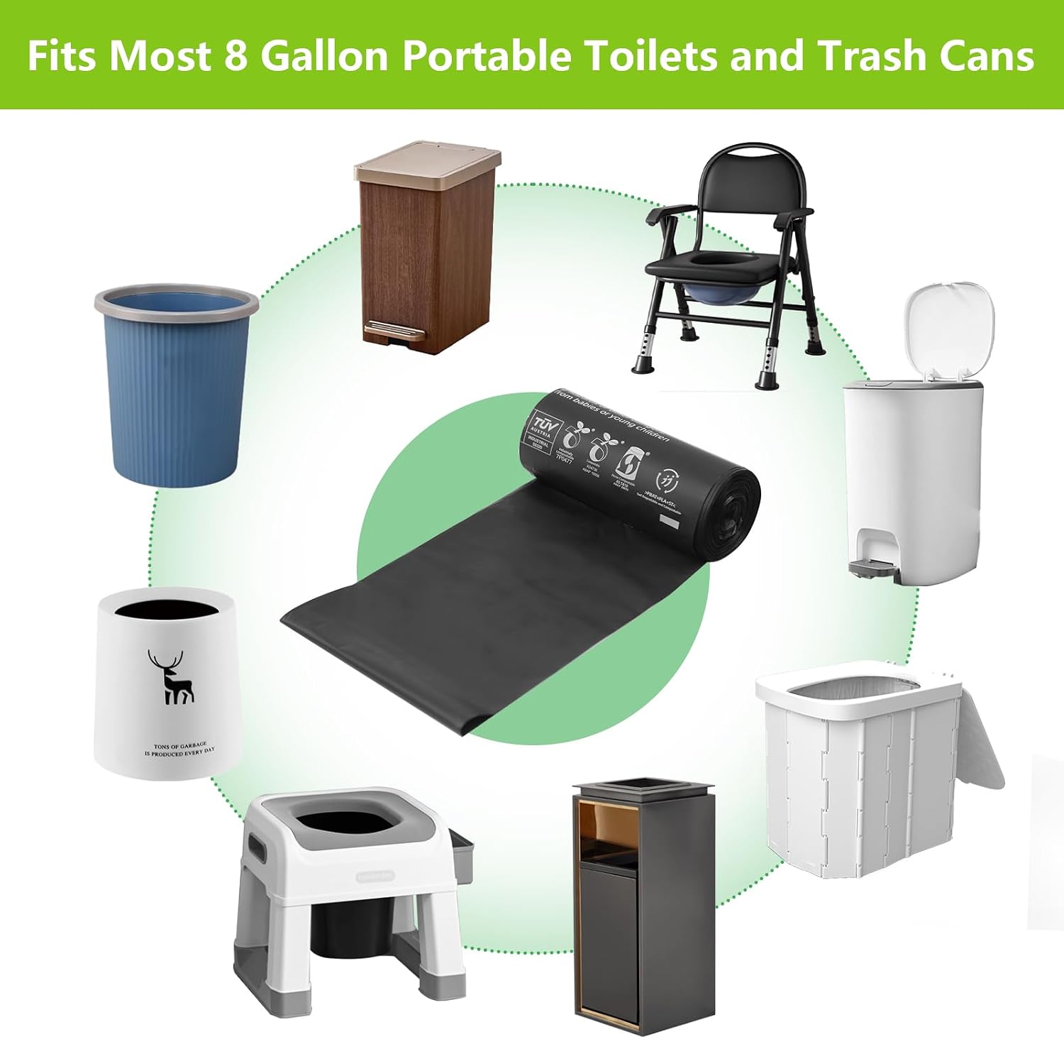 8 Gallon Compostable Portable Camping Toilet Bag with Poo Gel Set | 1.18 Mil Extra Thicken, Biodegradable Porta Potty
