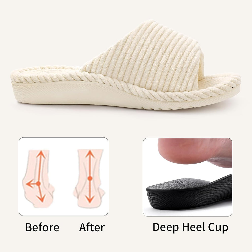 Orthopedic Slippers for Women Arch Support House Shoes | Adjustable Memory Foam Slippers for Plantar Fasciitis, Open