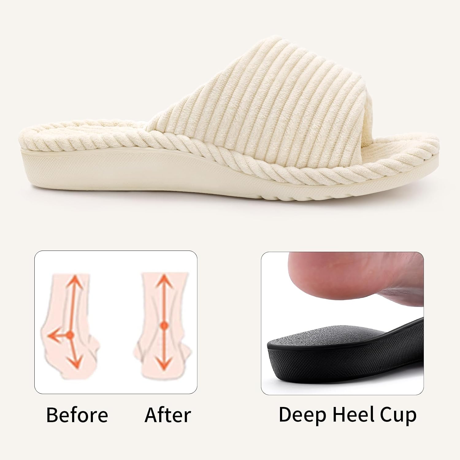 Orthopedic Slippers for Women Arch Support House Shoes | Adjustable Memory Foam Slippers for Plantar Fasciitis, Open